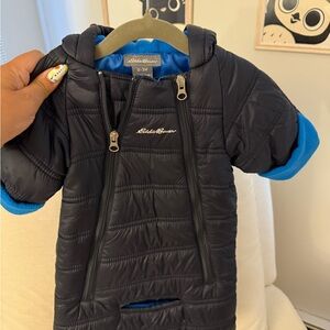Eddie Bauer Black and Blue car seat coat 0-3 months never used